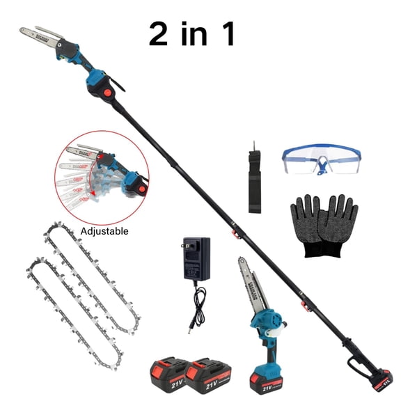 2-in-1 Cordless Pole Saw 8" Mini Chainsaw  5.7-7.9FT Telescopic Tree Trimmer with 2 Batteries (Brushless Motor)