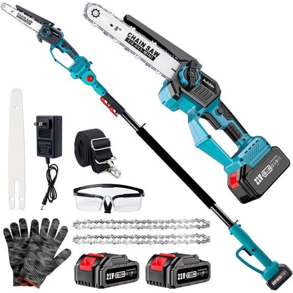 2-in-1 Cordless Pole Saw & 8'' Mini Chainsaw,Forest Ranger Approved Electric Handheld Chain Saw with 2 21V 4.0Ah Rechargeable Batterie&Charger, Auto Oiling Multi-Angle,Max 16Ft Saw for Tree Trimming