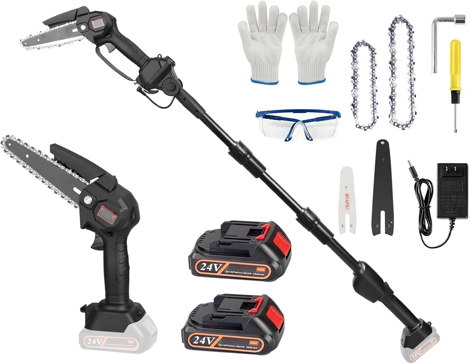 2in1 Cordless Pole Saw, Cordless Chain Saw, 33Ft/s Battery Pole Saw