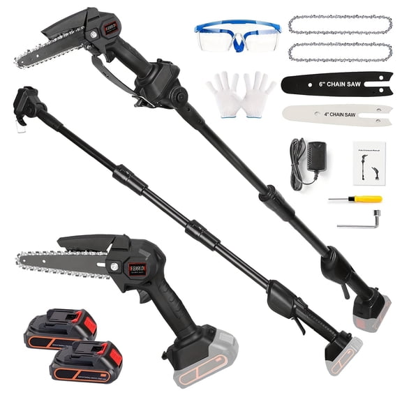 2-in-1 Cordless Pole Saw, 4 & 6 inch Electric Pole Chainsaw with 24V 21.5Ah Batteries, Pole Saw for Tree Trimming, Wood Cutting