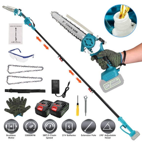 2-in-1 Cordless Pole Saw & Handheld Chainsaw, 1200W Brushless Motor with 2x3000mAh Batteries, 13FT Reach Adjustable Head, Auto Oil Lubrication & Safety Kit for Tree Pruning