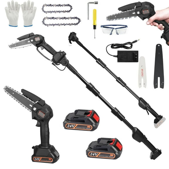 2-in-1 Cordless Pole Saw & Mini Chainsaw, 24V Brushless Electric Chainsaw with 71" Extendable Pole, Battery Powered for Tree Trimming & Pruning