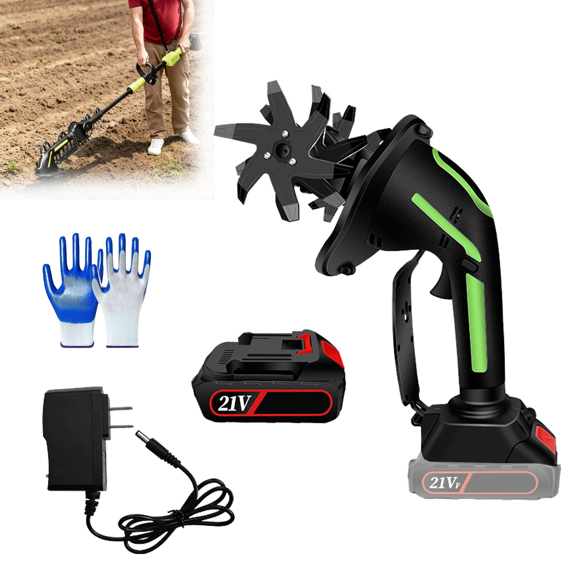 2-in-1 Cordless Tiller & Cultivator with Extension Pole, 2026 Rechargeable Garden Rototiller, Lightweight Handheld Soil Cultivator for Lawn, Yard, Flower Beds & Vegetable Gardens