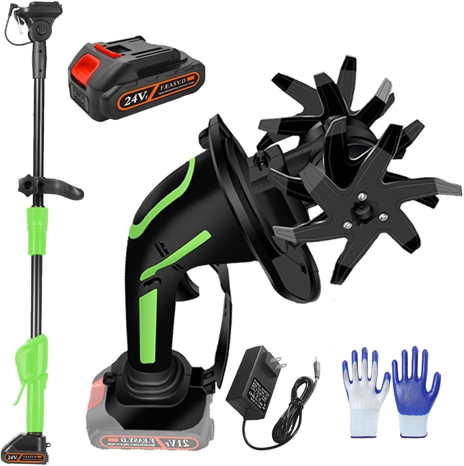 2-in-1 Cordless Tiller & Cultivator with Extension Pole, Battery Powered Handheld Garden Tiller, Electric Mini Rototiller, Rechargeable Soil Cultivator for Lawn, Vegetable Garden, Greenhouse