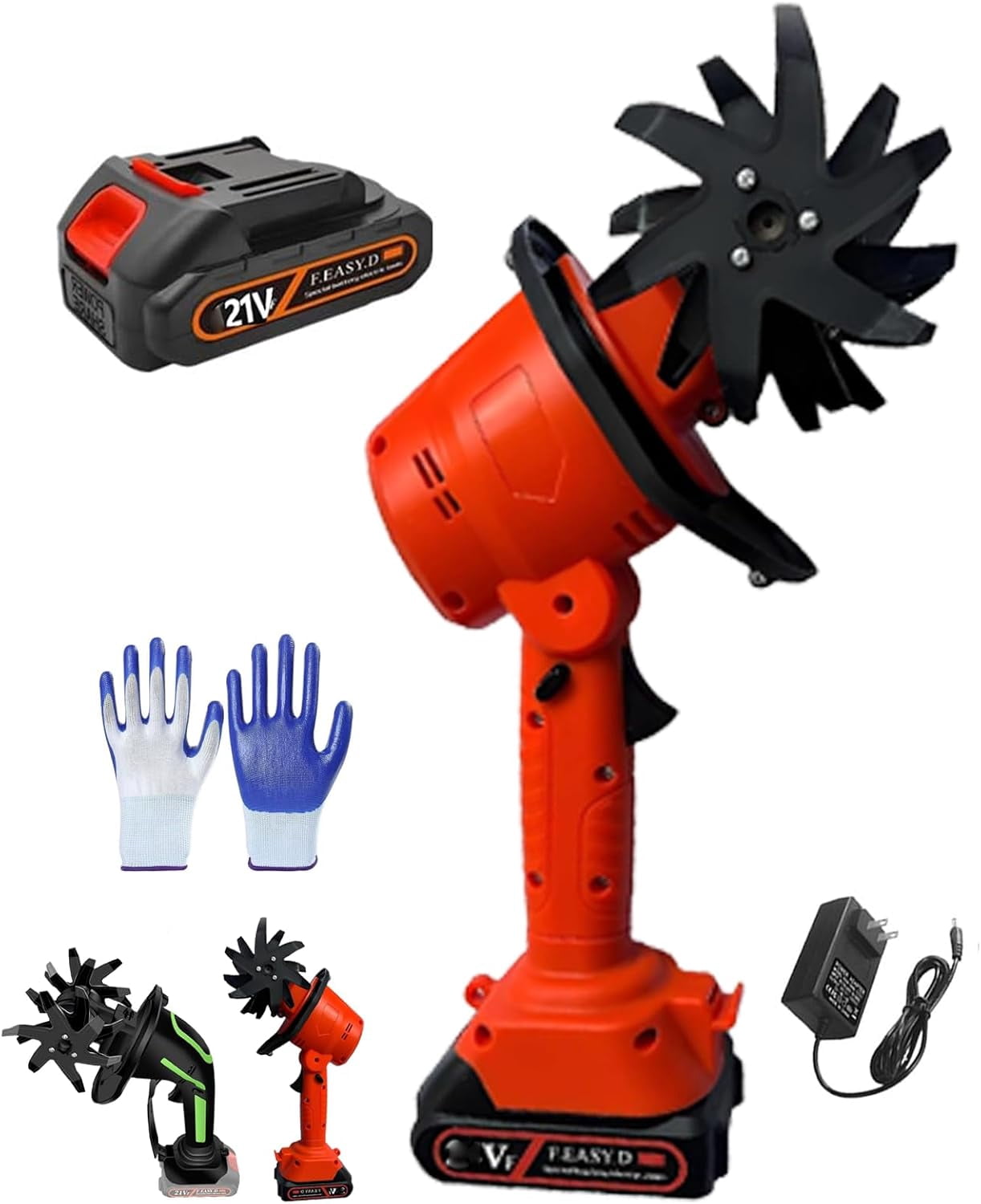 2-in-1 Cordless Tiller & Cultivator with Extension Pole, Battery Powered Handheld Garden Tiller, Electric Mini Rototiller, Rechargeable Soil Cultivator for Lawn, Vegetable Garden, Greenhouse (RED-A)