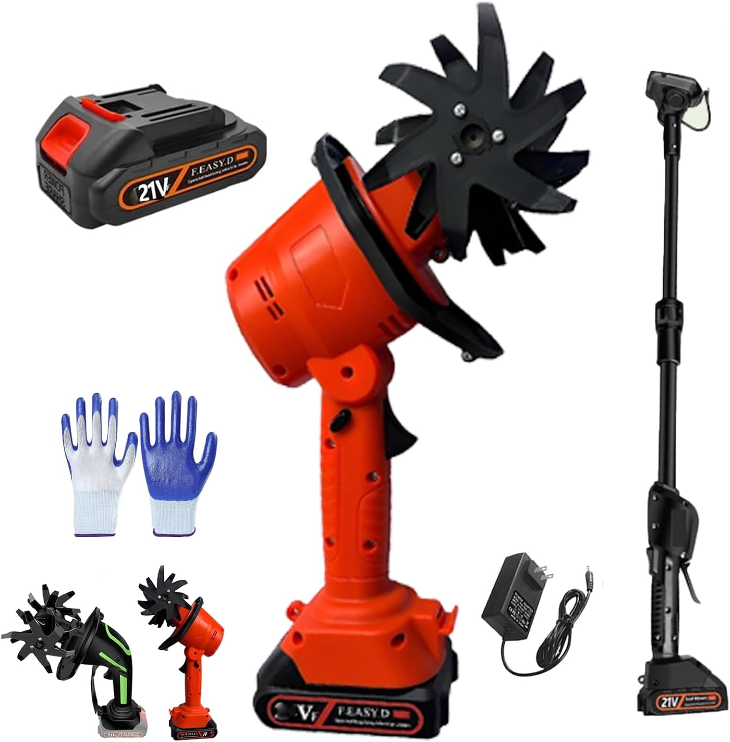 2-in-1 Cordless Tiller & Cultivator with Extension Pole, Battery Powered Handheld Garden Tiller, Electric Mini Rototiller, Rechargeable Soil Cultivator for Lawn, Vegetable Garden, Greenhouse (RED-B)