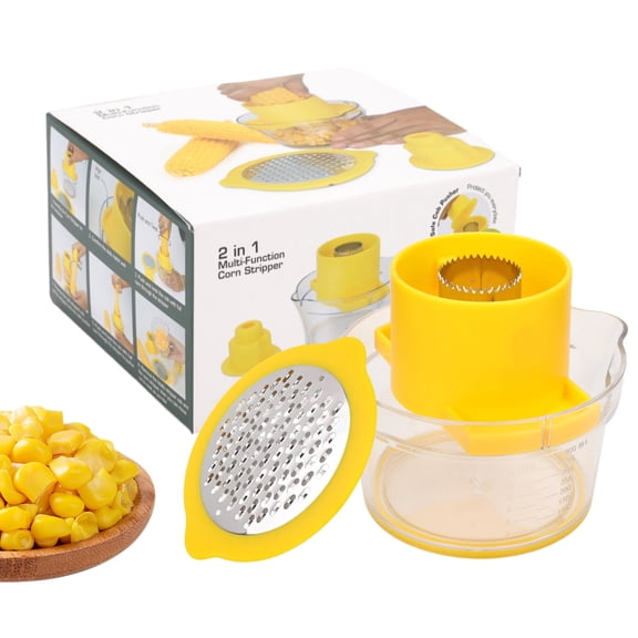 2-in-1 Corn Cob Stripper & Vegetable Grater with 400 mL Bowl, Stainless Steel Kernel Remover, Yellow