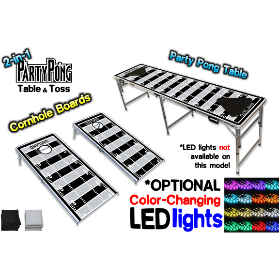 2-in-1 Cornhole Boards & Beer Pong Table - Oakland Football Field