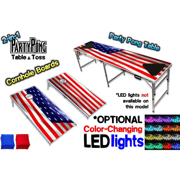2-in-1 Cornhole Boards & Beer Pong Table w/- America Edition