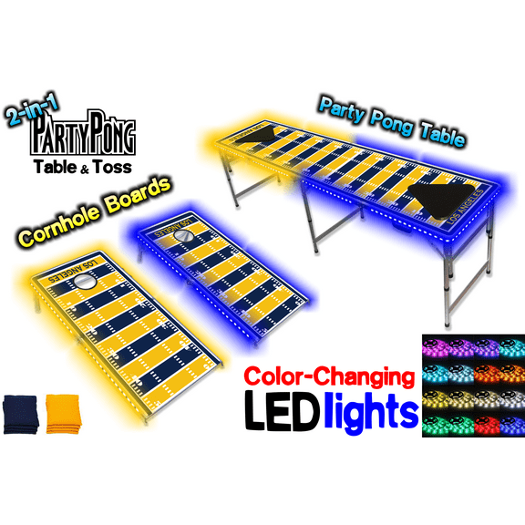 2-in-1 Cornhole Boards & Beer Pong Table w/ Color-Changing LED Glow Lights - Los Angeles Football Field