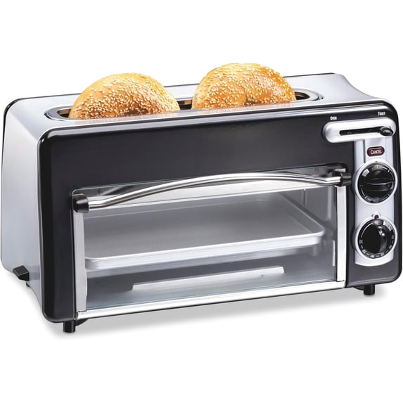 2-in-1 Countertop Toaster Oven & Long Slot 2 Slice Toaster for Toasting & Baking, Automatic Shut Off, Shade Selector, Temperature Control, Black