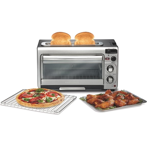 2-in-1 Countertop Toaster Oven and Long Slot 2 Slice Toaster, 60 Minute Timer and Automatic Shut Off, Shade Selector, Stainless Steel (31156)