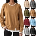 thumbnail image 1 of 2-in-1 Crewneck Sweatshirts For Women, Fake Two Piece Long Sleeve Tunic Tops, Fall Split Detail Casual Loose Pullover Shirts, 1 of 6