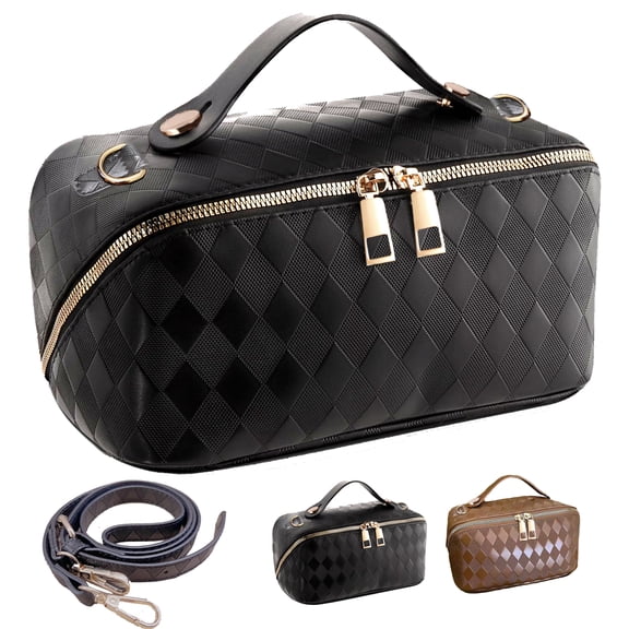 2 in 1 Crossbody Makeup Bag for Women Men,Spacious Leather Cosmetic Bag for Travel Zipper Pouch Gifts