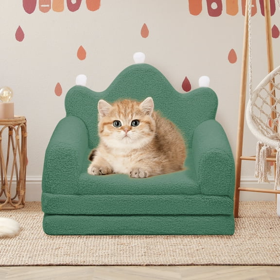 2-in-1 Crown Shaped Convertible Pet Bed & Sofa (22.8"18.8"15.7"): Luxurious Plush Design With Machine-Washable Cover, Stylish Colors For Dogs/Cats (Small To Large Breeds) -Darkgreen