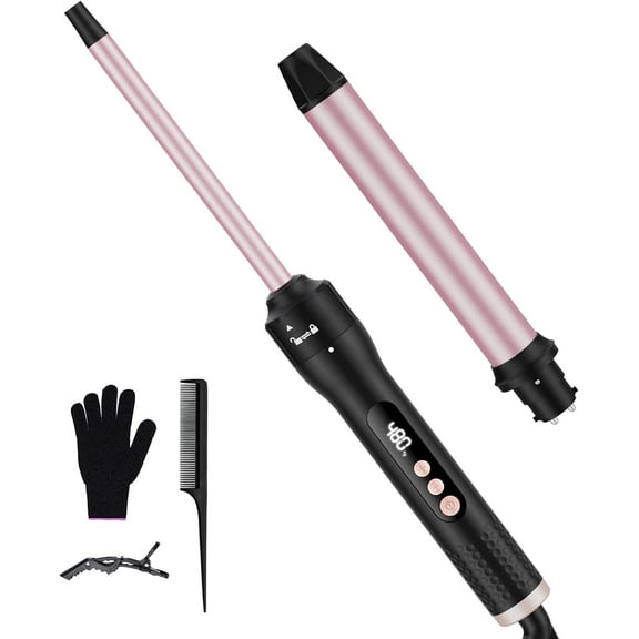 2 in 1 Curling Iron Set with 1/2" & 1" Interchangeable Wands | Dual Voltage | Fast Heat Up 30s | Ceramic Coated Hair Curler for Travel
