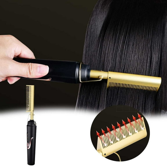 2 in 1 Curling and Straightening Brush Functional Copper Comb Styler for Hairdo Styling Tool