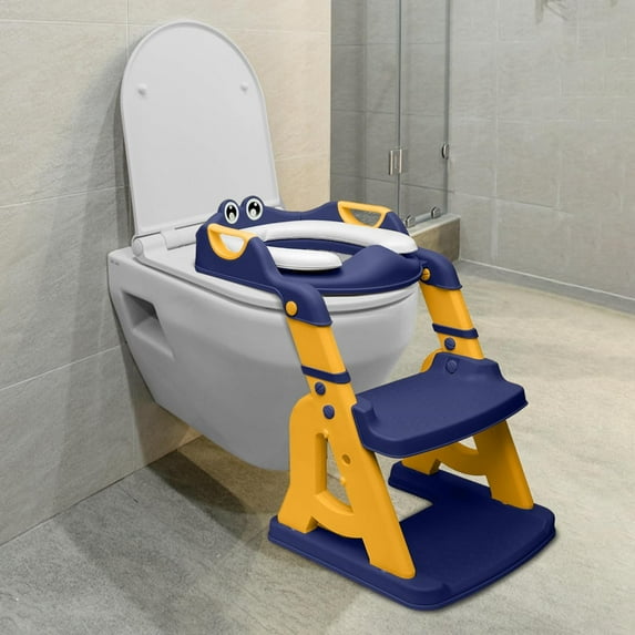2-in-1 Cushioned Potty with Ladder - Foldable Toddler Toilet Training Chair for Kids 2-8 Years