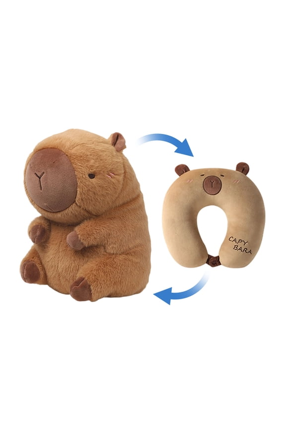 2-in-1 Deformable Neck Pillow, Travel Pillow with Capybara Plush, U Shape Soft Memory Foam Neck Pillows, Sleep and Play Companion for Airplanes, Cars, and Travel