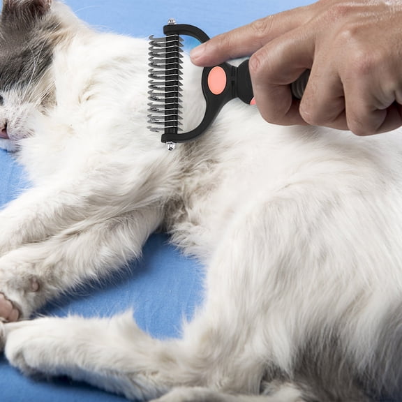 2-in-1 Dematting Comb for Dogs & Cats | Professional Pet Hair Remover with Rounded Teeth | Painless Mats Remover for Long Haired Pets,Comb with Anti-Slip Handle (Orange)