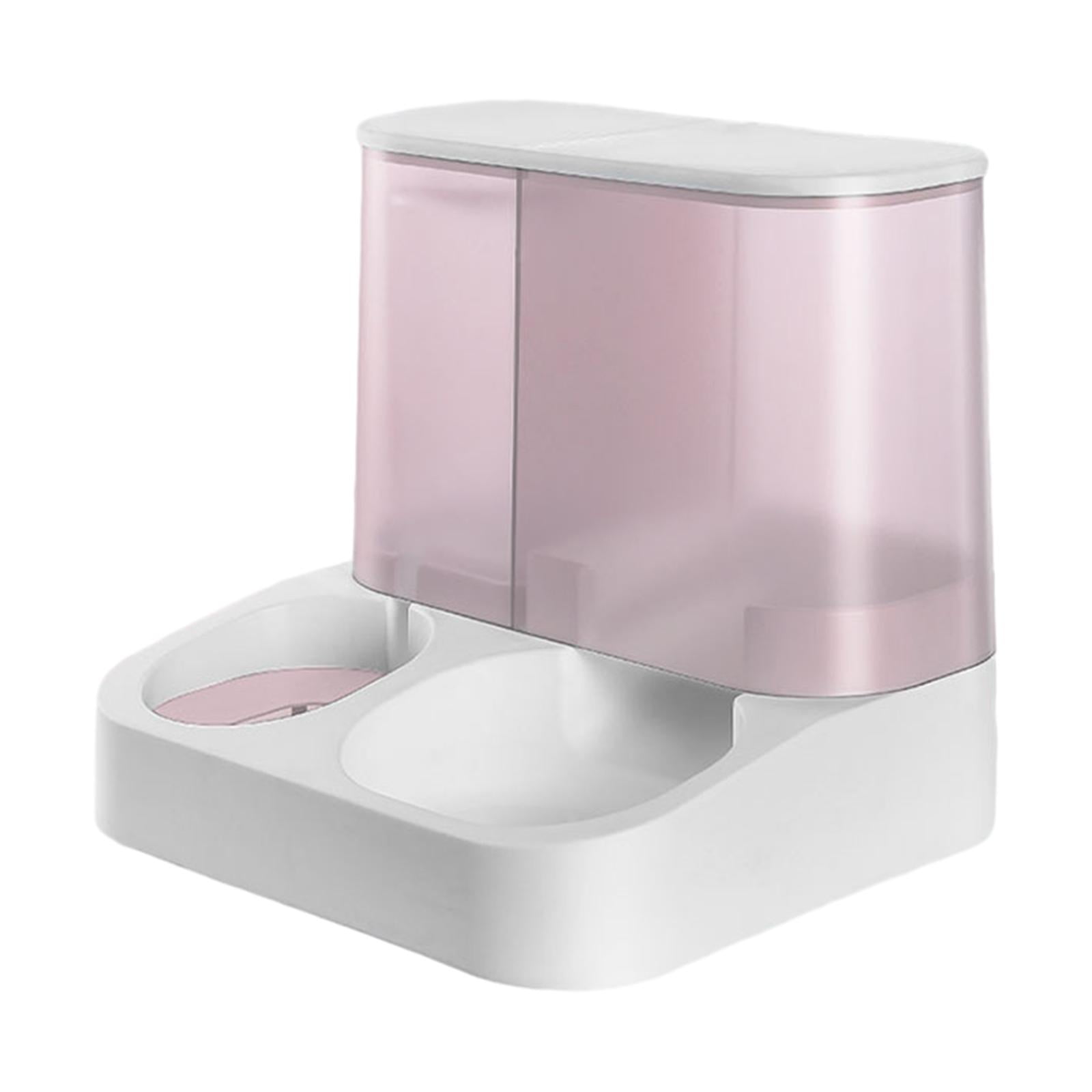 2 in 1 Design Pet Food and Water Dispenser, Automatic Feeder, Cat Food and Water Dispenser for Rabbit Kitten Cat, Easy to Refill Pink