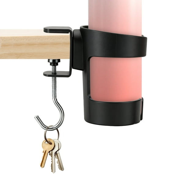 2-in-1 Desk Cup Holder, EEEKit Adjustable Anti-Spill Tumbler Organizer Clamp with Hook, Clamp On Cup Holder for Home Office Gaming Desk