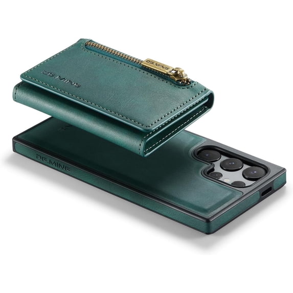 2 in 1 Detachable Compatible with Samsung Galaxy S24 Ultra Case Wallet with Card Holder Faux Leather Men Women 6.8'' RFID Blocking (Green,S24 Ultra)