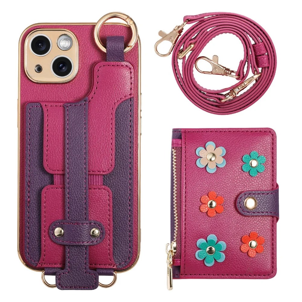 2 in 1 Detachable Flower Wallet Crossbody Phone Case for iPhone 15 14
