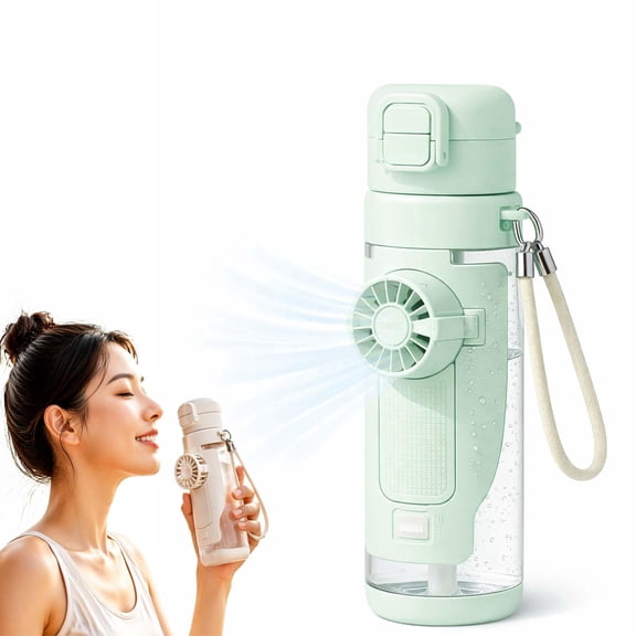 2-in-1 Detachable Handheld Fan & 20 oz Water Bottle BPA-Free Tritan Cooling Tumbler with Dual Drink Modes Carrying Strap for Summer School Gym Fitness Outdoor Trip