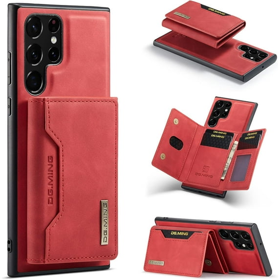 2 in 1 Detachable Leather Phone Cases for Samsung Galaxy S23 Ultra 5G Case Wallet with Card Holder Men 6.8'' (Red,S23 Ultra)