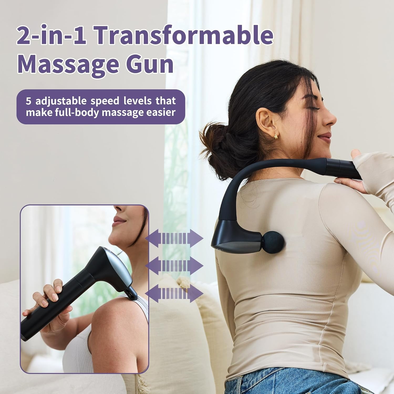 2-in-1 Detachable Massage Gun with 20 Inch Extension Handle for Deep Tissue Pain Relief