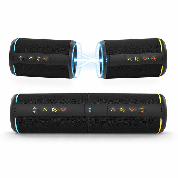 2-in-1 Detachable Portable Bluetooth Speaker System, Magnetic Connection, Detachable Stereo, RGB Neon Lights.