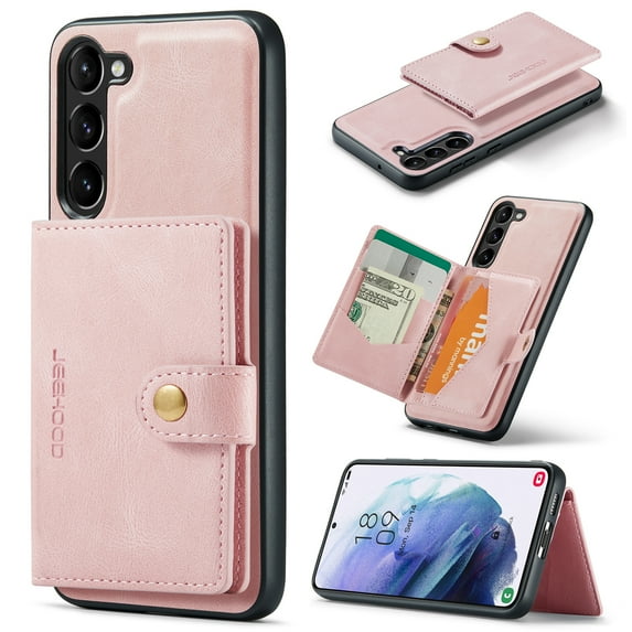 2 in 1 Detachable Wallet Back Cover for Samsung Galaxy S24 FE Leather Case with Card Holder Pocket Slim Phone Cases for Samsung Galaxy S24 FE, Pink