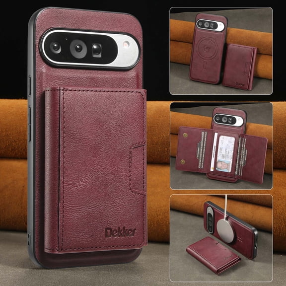 2-in-1 Detachable Wallet for Google Pixel 8A Phone Case with Card Holder, PU Leather Flip Kickstand Magnetic Case Compatible with Mag-Safe Support Car Mount for Google Pixel 8A, Winered