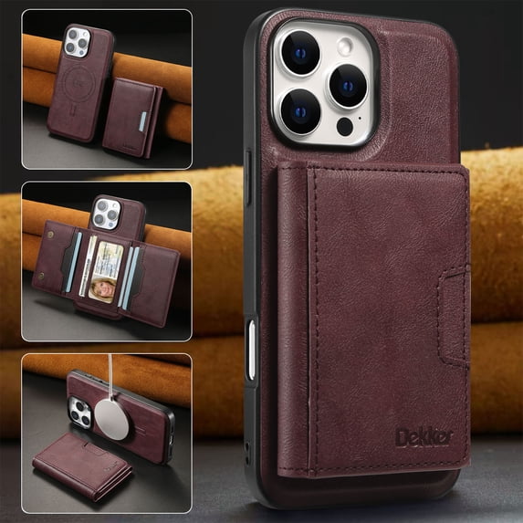 2-in-1 Detachable Wallet for iPhone 13 Pro Max Phone Case with Card Holder, PU Leather Flip Kickstand Magnetic Case Compatible with Mag-Safe Support Car Mount for iPhone 13 Pro Max, Winered