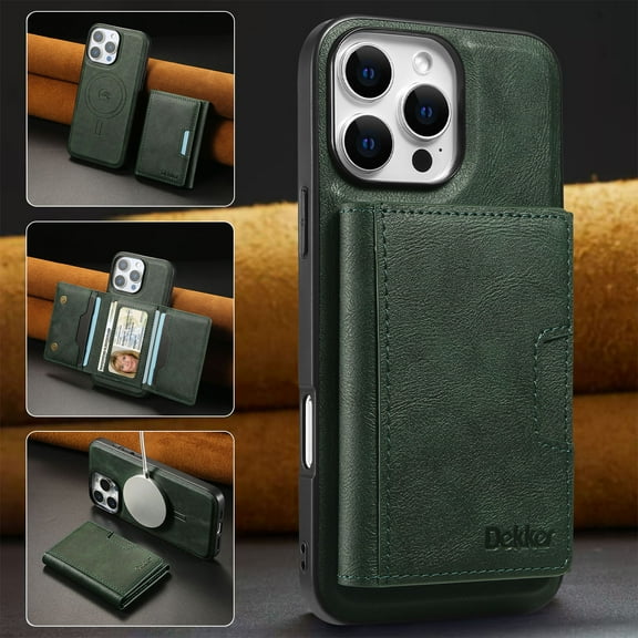 2-in-1 Detachable Wallet for iPhone 14 Plus Phone Case with Card Holder, PU Leather Flip Kickstand Magnetic Case Compatible with Mag-Safe Support Car Mount for iPhone 14 Plus, Green