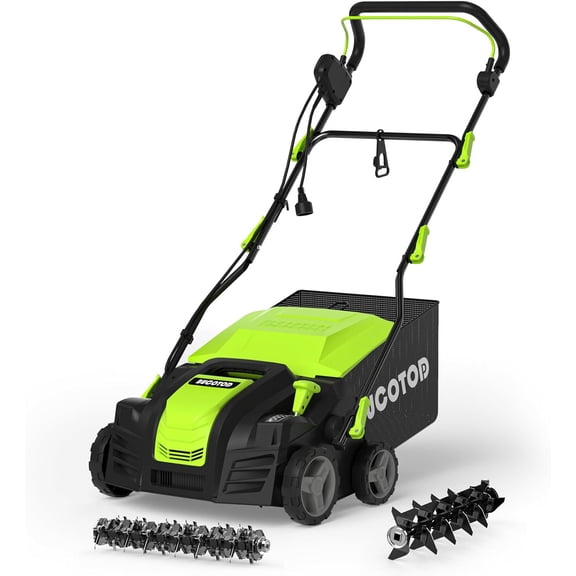 2-in-1 Dethatcher & 16-Inch Scarifier Electric Corded, 15 Amp Copper Motor, Electric Lawn Dethatcher with 5-Position Depth Adjustment, 14.5 gal Thatch Bag,Walk Behind for Yard Lawn Garden Care