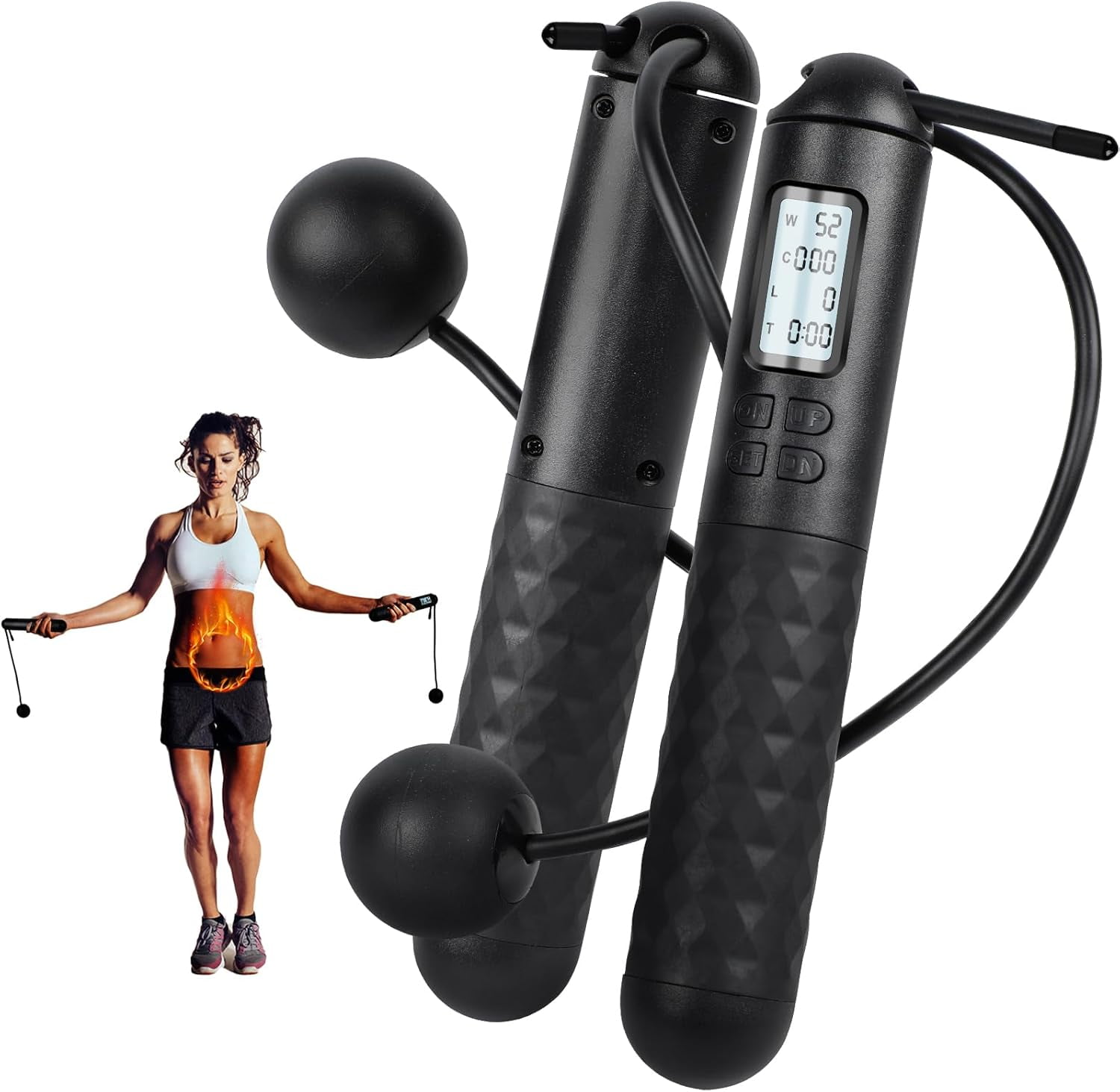 2-in-1 Digital Counting Cordless Skipping Rope Adjustable Weighted Fitness Jump Rope