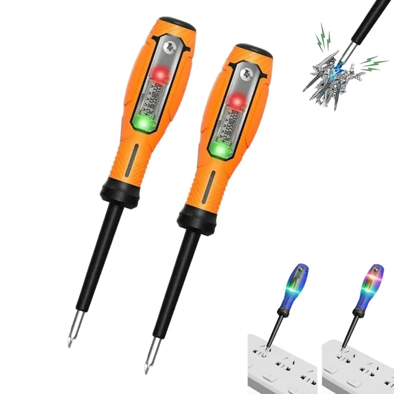2-in-1 Digital Display Voltage Tester Screwdriver 2pcs Orange, Non-Contact Voltage Tester with LCD for Electrical Diagnostics
