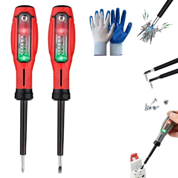 2-in-1 Digital Display Voltage Tester Screwdriver, 2pcs Smart Digital Voltage Tester & Screwdriver, Voltage Testes with Display, Smart Voltage Measurement for Electrical Diagnostics (Red_Phillips)