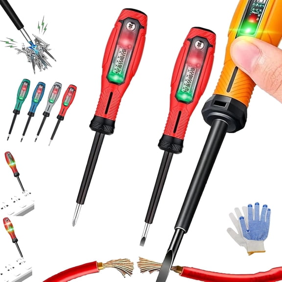 2-in-1 Digital Display Voltage Tester Screwdriver,Non-Contact Voltage Testes with LCD Display,Smart Digital Voltage Tester & Screwdriver, Electrical Outlet Tester Flathead Tool for Repair (Red Set)