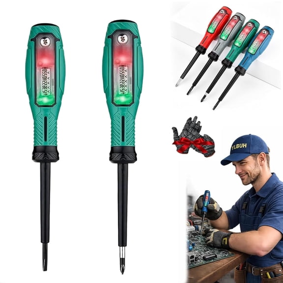 2-in-1 Digital Display Voltage Tester Screwdriver Set, LCD Electrical Test Pen with Flathead & Phillips Tips, AC/DC Circuit Voltage Indicator for Outlet, Wire and Home Repair (Green)