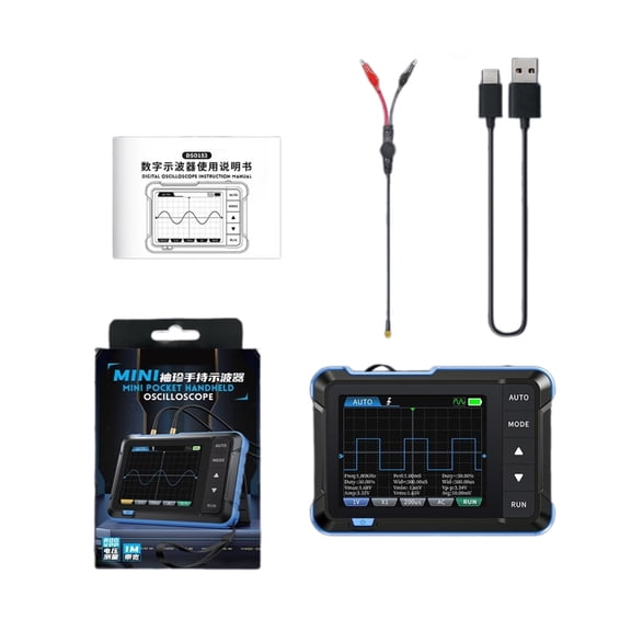 2 in 1 Digital Oscilloscope 1MHz Bandwidth Waveform Generator 1000mAh Battery