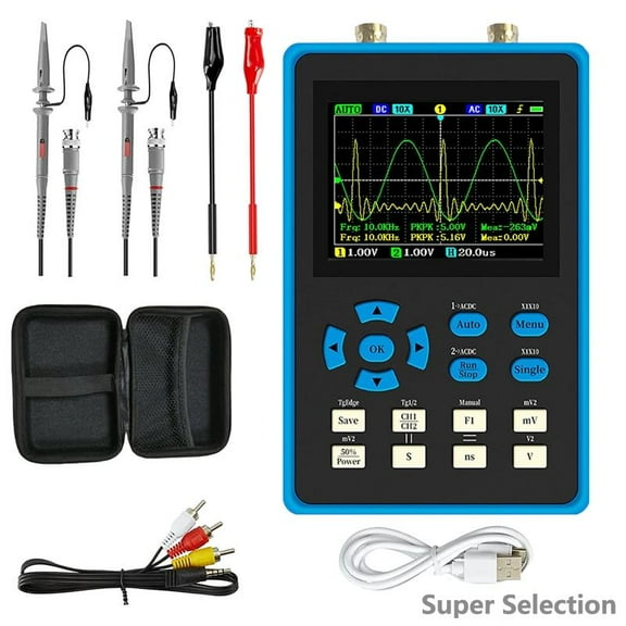 2-in-1 Digital Oscilloscope And Signal Generator, 120MHz Bandwidth 500MSa/s, Portable Oscilloscope Kit For Electronics Engineering, DIY Repair, Students, Hobbyists,Black,One Size