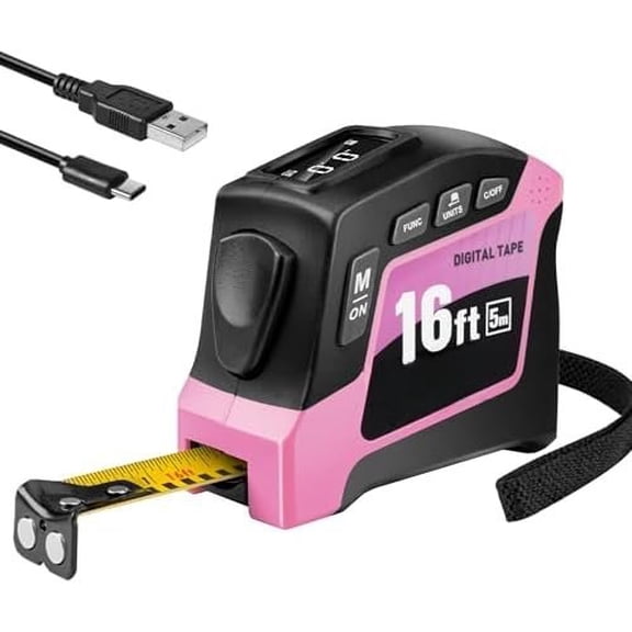 2-in-1 Digital Tape Measure - 16Ft Digital Measuring Tape , Ft/Ft+in/in/M/CM/MM Unit - Metric & Retractable Tape Measure, Pythagorean, Area, Volume