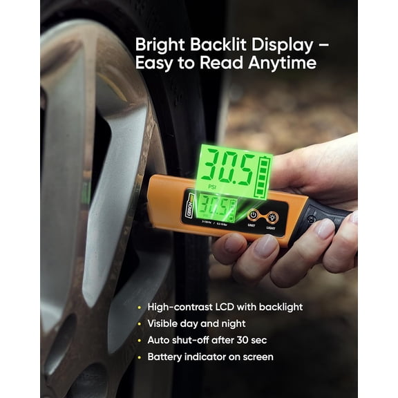 2-in-1 Digital Tire Pressure Gauge with Magnetic LED Work Light, USB Rechargeable, Lab Tested Air Gauge, 150 PSI, Cool Gadget Gift for Men