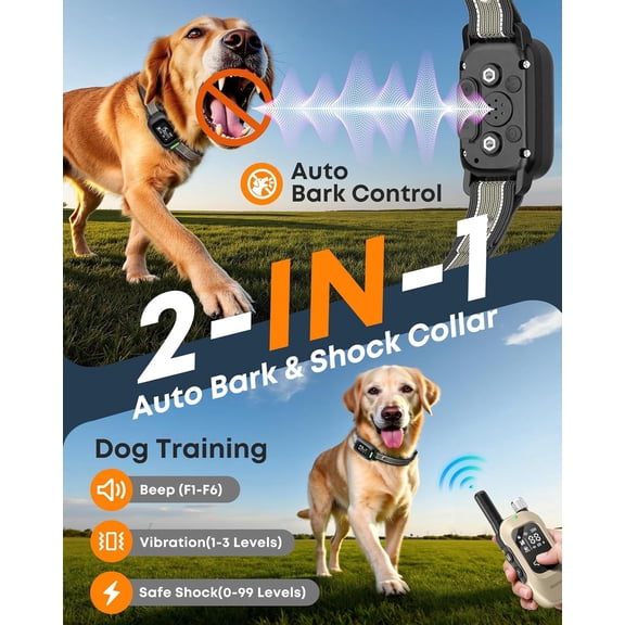 2-in-1 Dog Bark & Shock Collar – 4500FT Dog Training Collar with Remote, 3 Training Modes & LED Light, IPX8 Waterproof E Collars with Anti-Barking for Small Medium Large Dog ()