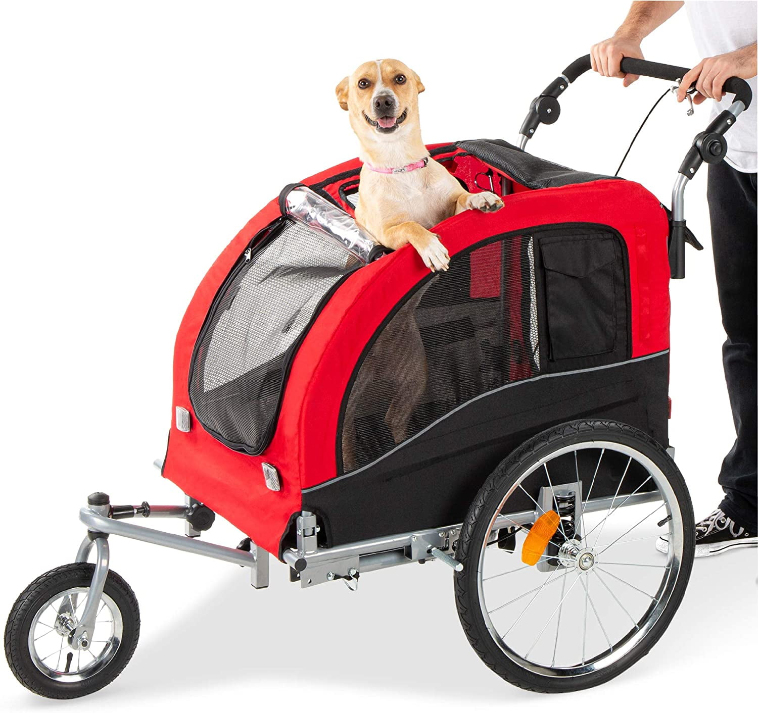 Red and Black 2-in-1 Pet Stroller and Bike Trailer