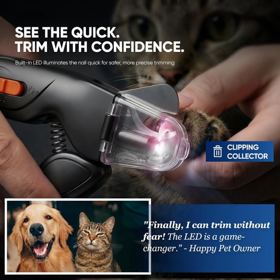 2-in-1 Dog & Cat Clippers And With Light - Safety Guard To Avoid Overcutting Painless Quiet Pet Claw Trimmers Professional Tool For Large Small Pets