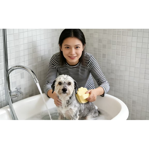 2-in-1 Dog & Cat Rubber Bath Brush: Soft Pins for Gentle Grooming & Massage During Baths